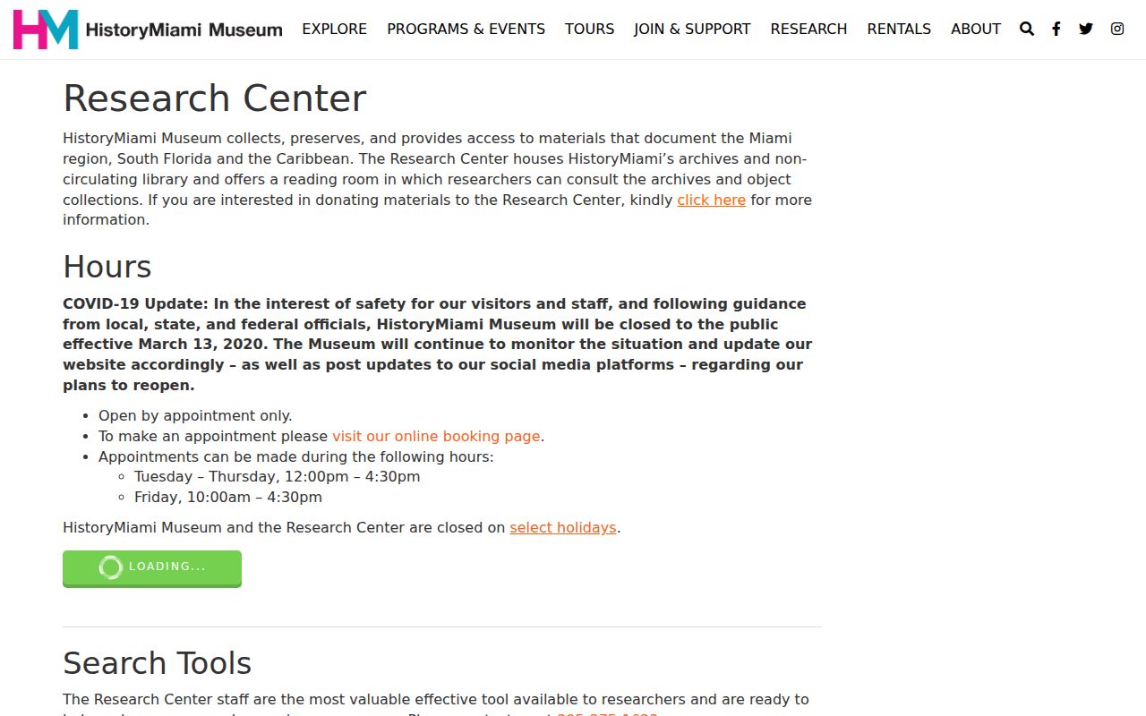 HistoryMiami Museum Research Center collections page