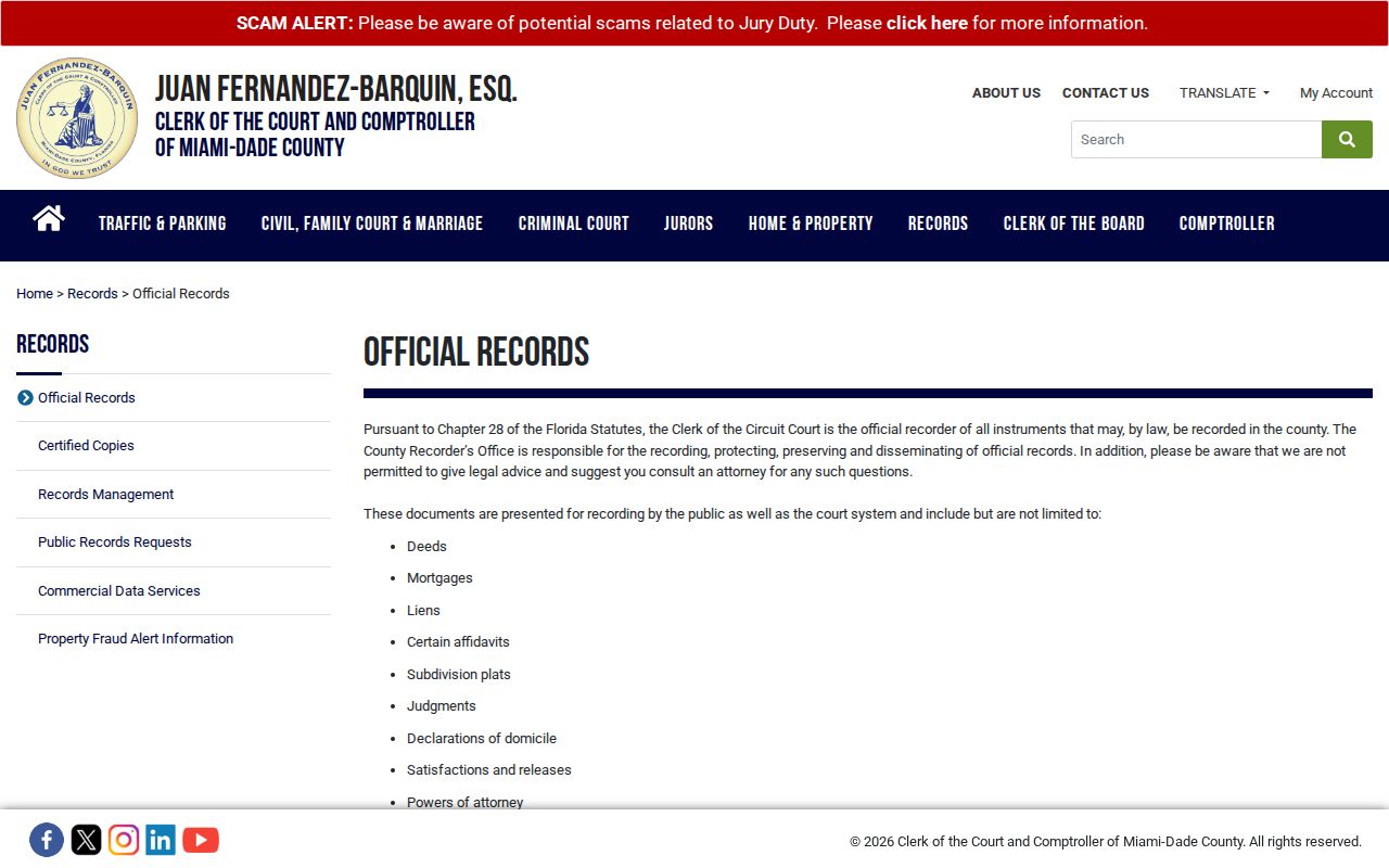 Miami-Dade County Recorder Official Records page