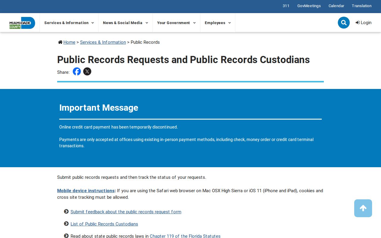 Miami-Dade County public records request portal
