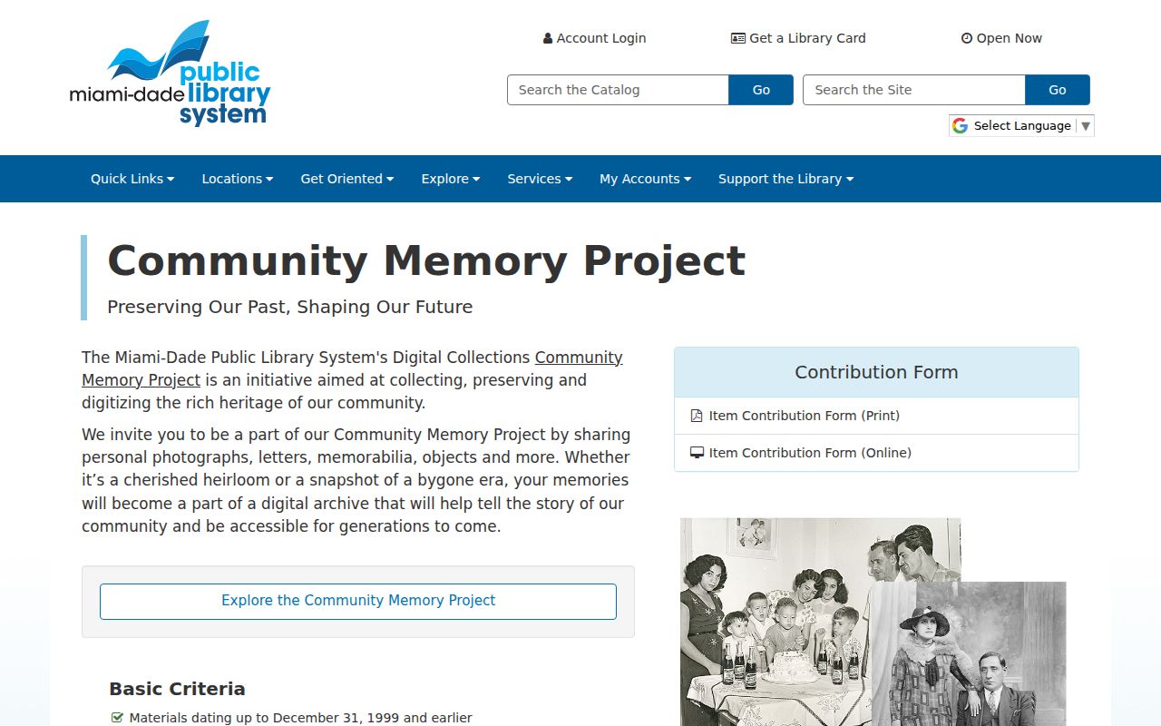 Miami-Dade Public Library Community Memory Project for previous resident research