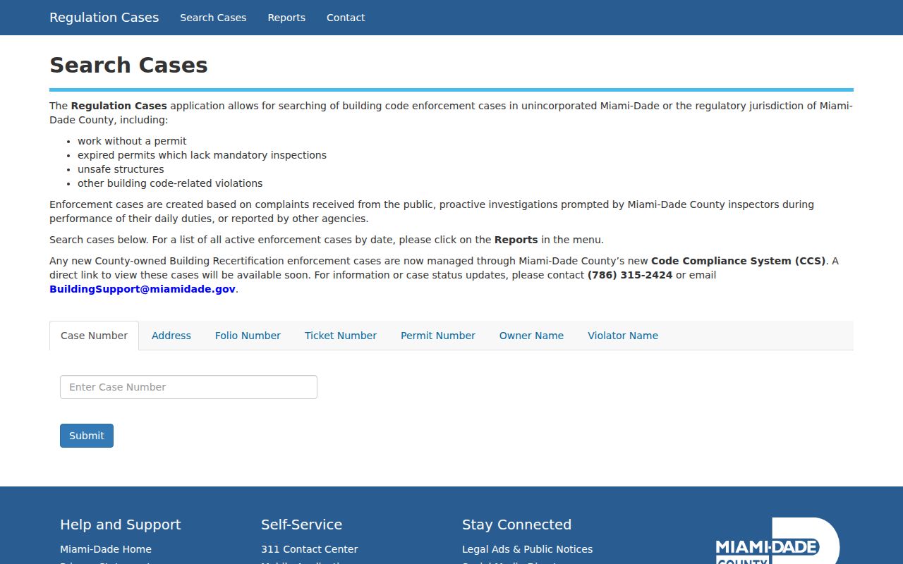 Miami-Dade regulation case address and folio search
