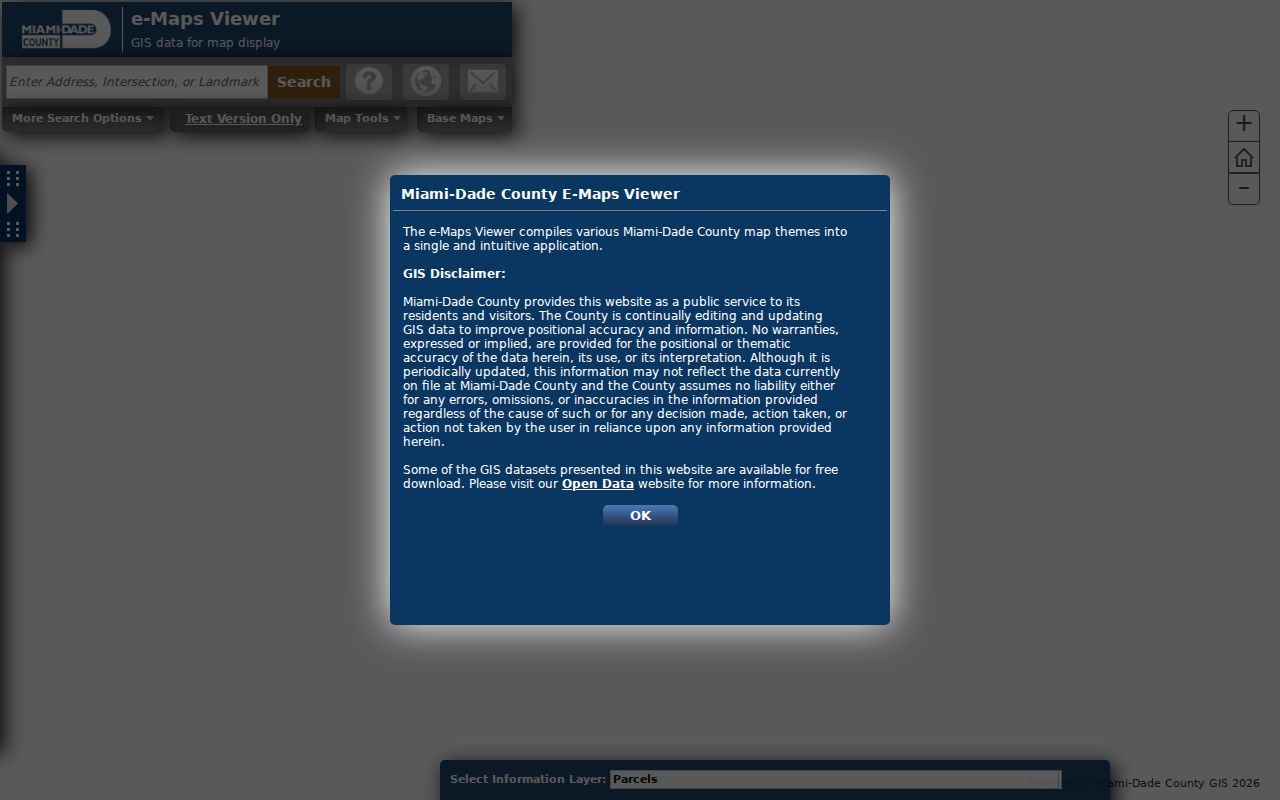 Miami-Dade e-Maps parcel viewer for street research