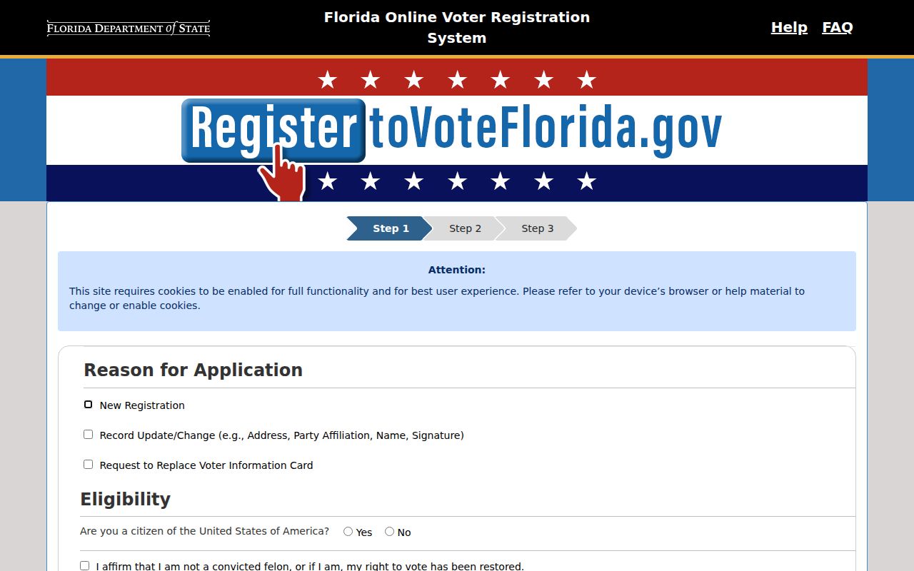 Florida voter form used after narrowing a Miami-Dade ZIP